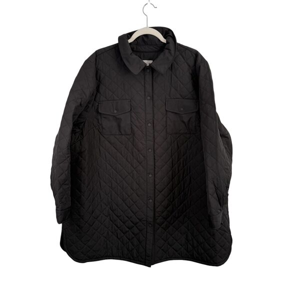 T by Talbots Black Quilted Shirt Jacket Pockets Minimalist Capsole Women Plus 3x - Picture 1 of 5